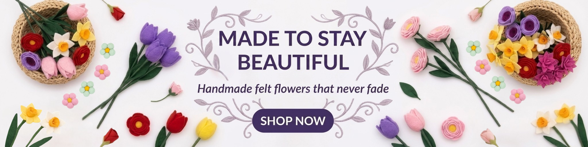 Handmade Wool Felt Flowers Banner